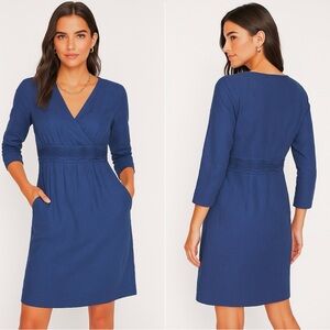 Boden Sheath Dress Blue Empire Waist Linen Minimalist Elegant Quiet Size 6R
